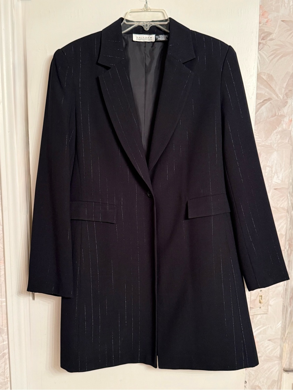 Talbots Black Blazer with Subtle Silver Pinstripes